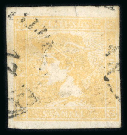 Stamp of Austria » Newspaper Stamps 1851 1851, Yellow Mercury (6Kr) in dark yellow shade, used (with part cancel