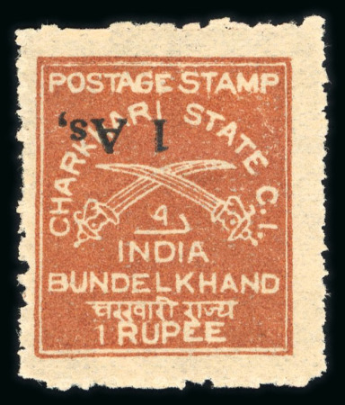 Stamp of Indian States » Charkhari 1939-40 1a on 1R pale chestnut with surcharge inverted and additional variety comma after "AS" instead of dot, unused