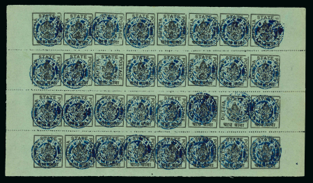 Stamp of Indian States » Duttia 1912 1/2a black on dull green in unused complete sheet of thirty-two