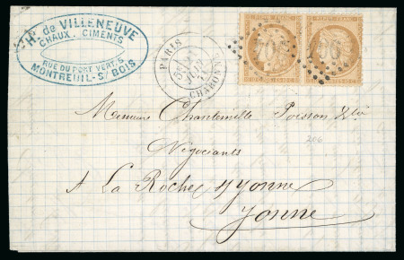 Stamp of France » Lettres Classiques Siège Y&T n°36 10c en paire sur lettre de Paris pour la Roche