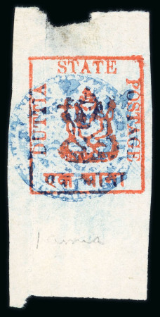 Stamp of Indian States » Duttia 1896 1 anna red, imperforate, unused with control handstamp