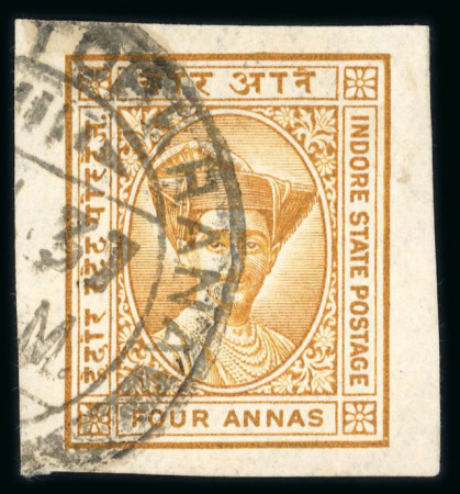 Stamp of Indian States » Indore 1927-37 4a yellow-brown, imperforate used single, fine