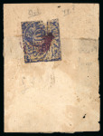 Stamp of Indian States » Jammu & Kashmir 1867 Watercolour 1/2a deep violet-blue used, plus a 1a deep violet-blue (defective) on part envelope