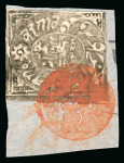 Stamp of Indian States » Jammu & Kashmir 1867 1/2a black on native paper, tied to small piece by circular seal in red