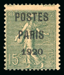 Stamp of France » Préoblitérés 1920, Y&T préo n°25 **, Paris Poste 1920 avec variété