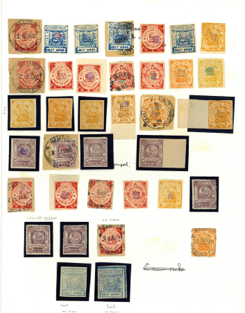 Stamp of Indian States » Bussahir 1900-01 Specialised assembly of the imperf and pin-perf or roulette issues neatly presented on one album page