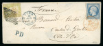 Stamp of Switzerland / Schweiz » Sitzende Helvetia Ungezähnt » Münchner Druck, 1. Auflage 1855, Strubel 40 Rp. grün, 1. Münchner Druckperiode, zusammen mit Frankreich 20c Napoleon als Mischfrankatur, auf Brief von Bern nach Côte-d’Or