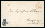 Stamp of Norway » 1856-57 Oscar I 1858 cover sent locally within Christiania, bearing a vertically bisected 1856 Oscar 4 skilling blue