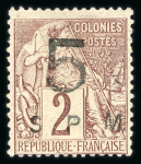 Stamp of Colonies françaises » St. Pierre et Miquelon 1885, Y&T n° 1b, 5 sur 2c lilas-brun sur paille,