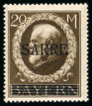 Stamp of Germany » Plebiscite Areas » Saar 1920 20 MK stamp of Bavaria with overprint "Sarre" and four bars over "Bayern" , MNH