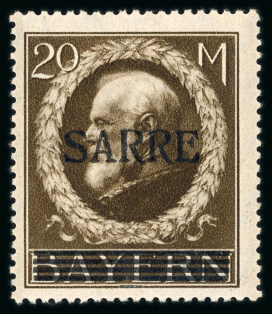 Stamp of Germany » Plebiscite Areas » Saar 1920 20 MK stamp of Bavaria with overprint "Sarre" and four bars over "Bayern" , MNH