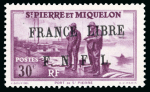 Stamp of Colonies françaises » St. Pierre et Miquelon 1941-1942, France Libre F.N.F.L., 4 timbres non émis UNIQUES neufs sans charnière
