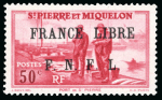 Stamp of Colonies françaises » St. Pierre et Miquelon 1941-1942, France Libre F.N.F.L., 4 timbres non émis UNIQUES neufs sans charnière