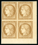 Stamp of France » Type Cérès de 1849-1850 1849, Cérès 10c bistre-jaune YT n° 1* en bloc de 4