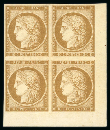 Stamp of France » Type Cérès de 1849-1850 1849, Cérès 10c bistre-jaune YT n° 1* en bloc de 4