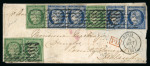 Stamp of France » Type Cérès de 1849-1850 1851, Y&T n°2(*4un) et 4a(*3un) Lettre en double port de Paris