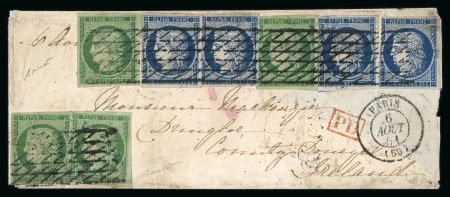 Stamp of France » Type Cérès de 1849-1850 1851, Y&T n°2(*4un) et 4a(*3un) Lettre en double port de Paris