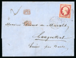 Stamp of France » Empire 1853-1862 1858, Lettre en double port à destination de Langenthal (Suisse)