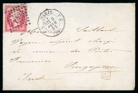 Stamp of France » Empire 1853-1862 1862, Lettre de Paris envoyée à un employé des Postes Françaises à Singapour (Inde),