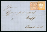 Stamp of Germany » Norddeutscher Postbezirk 1872 a unique mixed franking of ½ groschen values in orange of Norddeutscher Postbezirk and Deutsche Reich