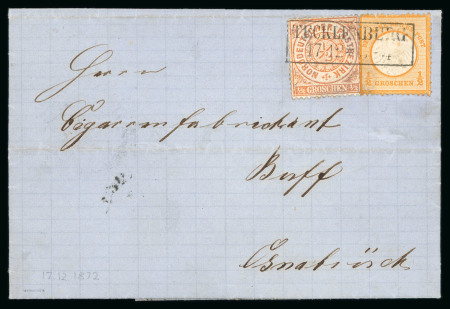 Stamp of Germany » Norddeutscher Postbezirk 1872 a unique mixed franking of ½ groschen values in orange of Norddeutscher Postbezirk and Deutsche Reich