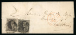 Stamp of Belgium 1850 letter from Gand to Courtrai, franked with extremely rare mixed franking 1849 10c epaulette and 1850 10c medaillon