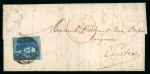 Stamp of Belgium 1850 letter from Gand to Courtrai, franked with extremely rare mixed franking 1849 10c epaulette and 1850 10c medaillon