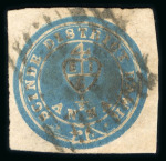 Stamp of India » 1852 Scinde Dawk 1852 1/2a Scinde Dawk, blue, embossed on white paper, a very fine used example