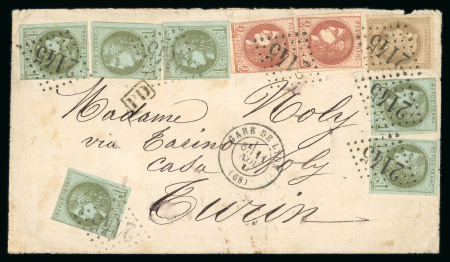 Stamp of France » Emission de Bordeaux 1870 1871, Lettre de Lyon pour Turin (Italie) affranchie à 40c, spectaculaire