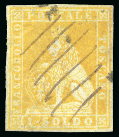 Stamp of Italian States » Tuscany 1851 1s, lemon yellow, very fine copy with wide margins
