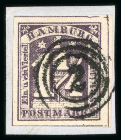 Stamp of German States » Hamburg 1864 1 1/4s dark violet, a superb gem showing separation