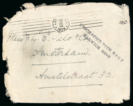 Stamp of Great Britain » Postal History » Crash and Wreck Mail 1907 wreck cover Great Britain, Netherlands  SS Berlin