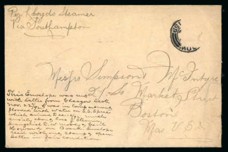 Stamp of Thematics » Crash & Wreck Mail 1892, accident cover Great Britain Scotland United States Ireland SS Spree