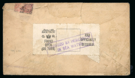 Stamp of Thematics » Crash & Wreck Mail 1918 wreck cover Egypt Great Britain. SS KINGSTONIAN