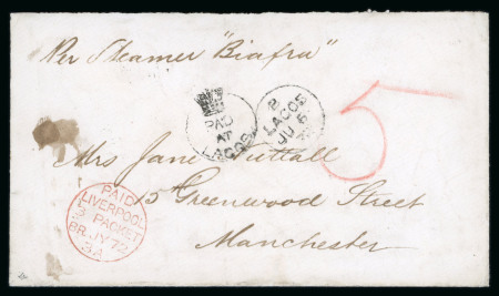 Stamp of Nigerias » Lagos 1872 (Jun 6) envelope from Lagos with a fine strike of the "PAID / AT / LAGOS" crown circle hs in black