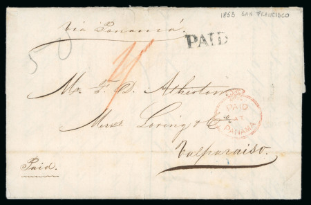 Stamp of Great Britain » British Post Offices Abroad » Crown Circle Handstamps Colombia - Panama: 1853 (Apr 8) entire from San Francisco to Chile with fine "PAID / AT / PANAMA" crown circle hs i