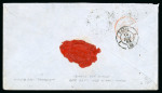 Stamp of Mexico 1861 Hidalgo 2r black on rose with Mexico district hs in strip of three on cover to France