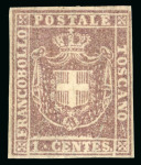 Stamp of Italian States » Tuscany 1860 Italy Tuscany 1c mint hinged, cert.Sorani € 9000