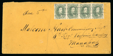 Stamp of United States » Confederate States US Confederate States, 1861 5c olive green, stones A or B, a cover with an amazing horizontal strip of four
