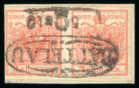 Stamp of Austria » Moravia (Mähren) 1850 Austria Moravia Battelau on 3Kr pair