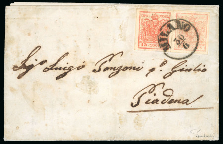 Stamp of Austria » Lombardy Venetia 1850 Austria Lombardy Venetia MILANO 2 x 15C completely diff. shades