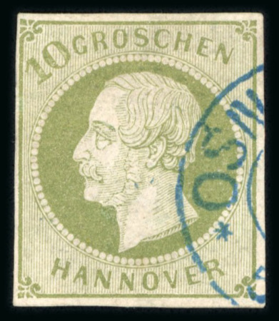 Stamp of German States » Hannover 1861 Germany Hannover 10Gr yellow-green used sign. Pfenninger