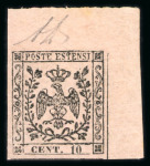 Stamp of Italian States » Modena 1852 MODENA ITALY 10C without dot after 10, corner margin LUXUS example