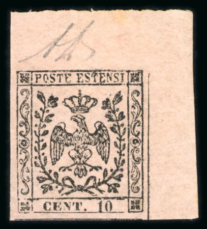 Stamp of Italian States » Modena 1852 MODENA ITALY 10C without dot after 10, corner margin LUXUS example