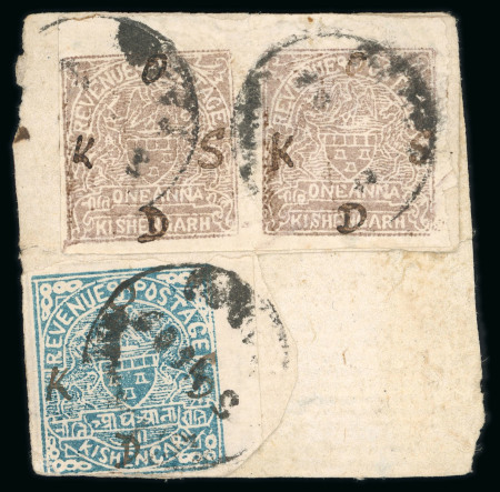 Stamp of Indian States » Kishengarh Officials: 1909-12 group of used with manuscript official overprints on an album page