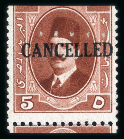 Stamp of Egypt » 1922-1936 King Fouad I Definitives » Issued Stamps 1927 King Fouad first portrait issue, 5m red-brown, with "CANCELLED" on face,