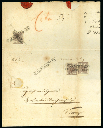 Stamp of Austria » Lombardy Venetia 1851 Lombardy Venetia Austria Italy 30c ty I (3) LEGNAGO + boxed RACCOMANDATA