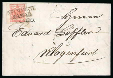 Stamp of Austria » Carniola (Krain) Austria 1854 Krain Carnolia 3Kr HP IIIa, left margin example pmk NEUMARKTL + FRANCO