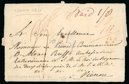 Stamp of Great Britain » Postal History » Pre-Adhesive & Stampless 1821 (July 17) entire from London to Austria, with contents mentioning the upcoming coronation of King George IV