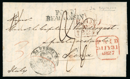 Stamp of Great Britain » Postal History » Pre-Adhesive & Stampless 1827 (July 31) entire from Dublin to Tuscany